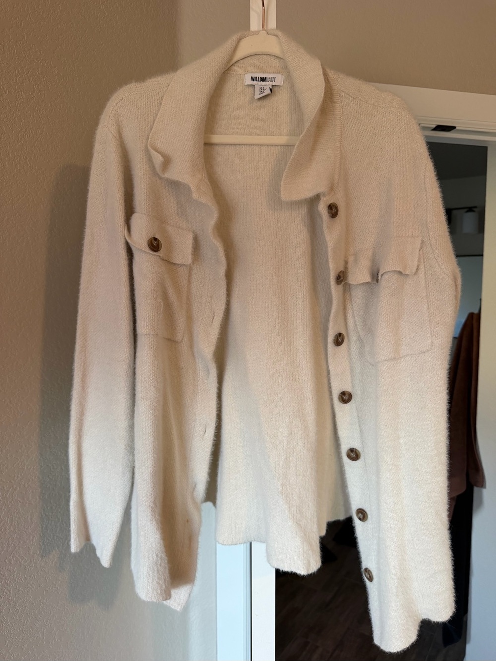 William Rast Ivory Button-Front Knit Cardigan